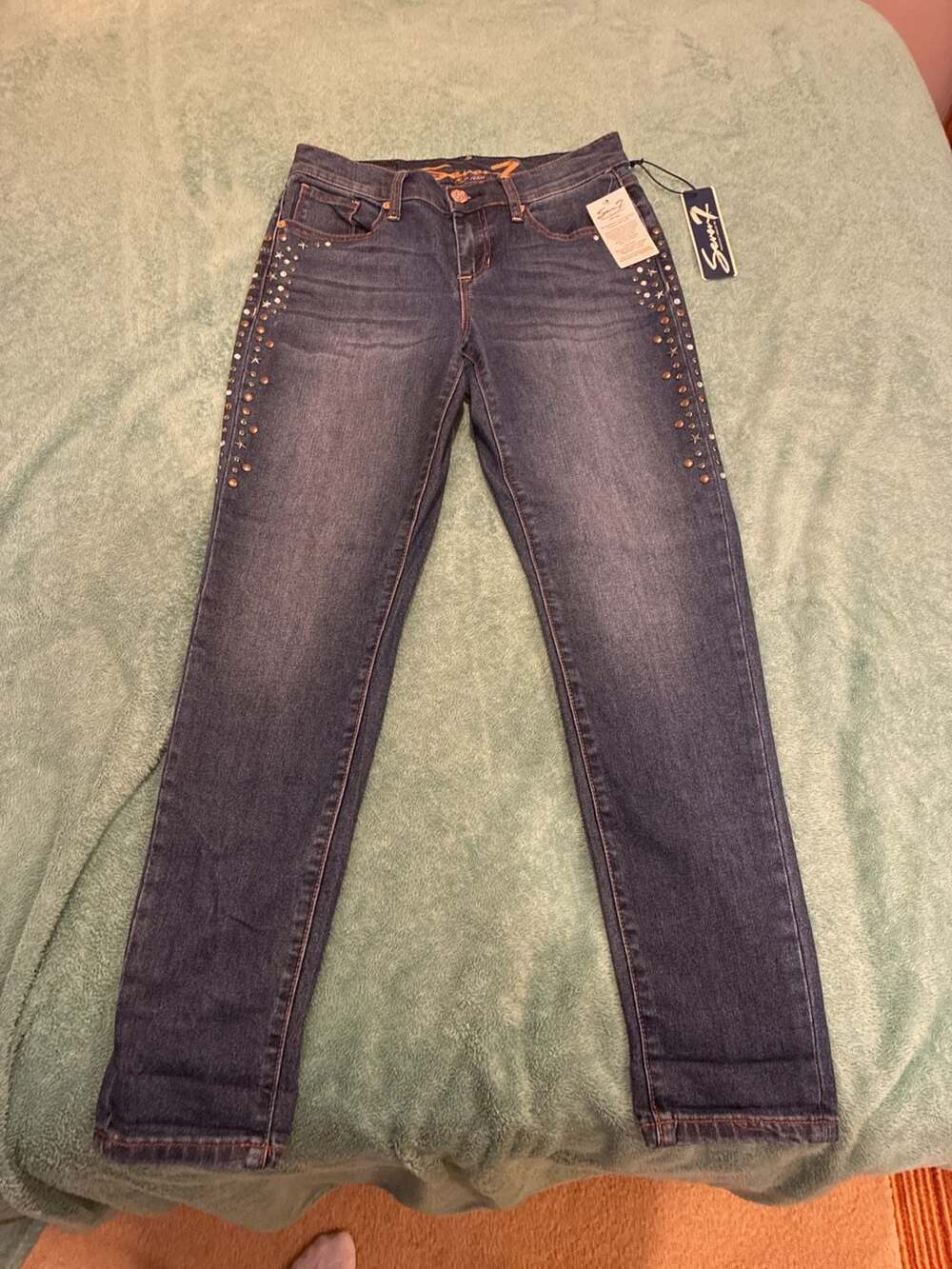 Seven7 Womens Girlfriend Jeans Dark Wash Studded Embellished Size 2